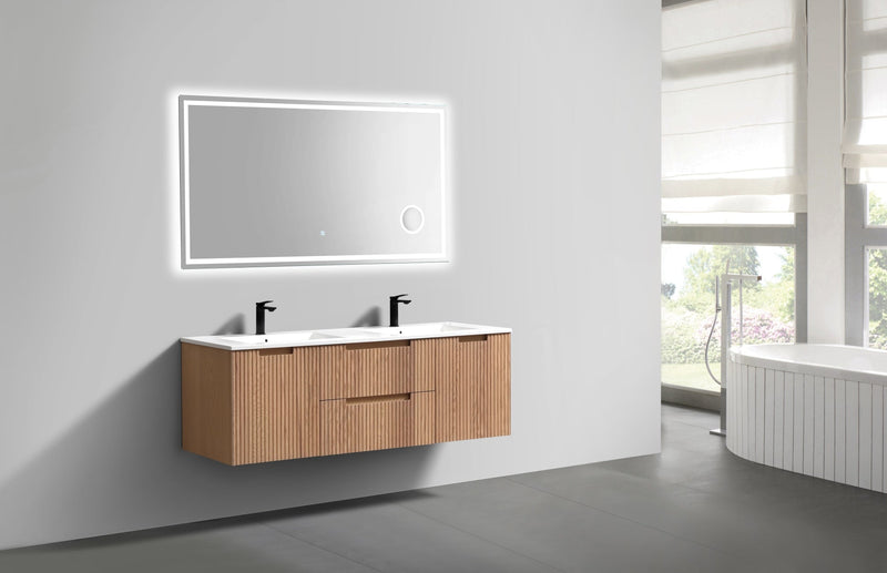 Kube Bath FIORE 60'' Double Sink Wall Mount Cabinet Oak Wood - KSW60D-OAKWOOD