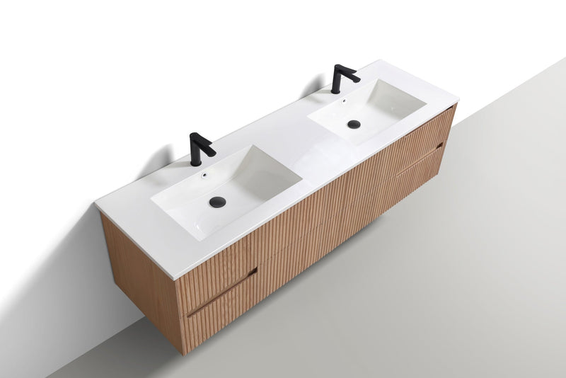 Kube Bath FIORE 72'' Double Sink Wall Mount Cabinet Oak Wood - KSW72-OAKWOOD