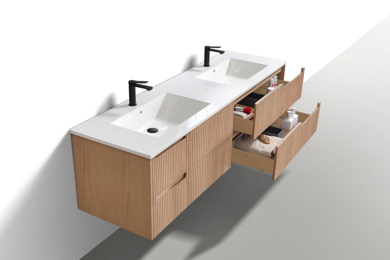 Kube Bath FIORE 72'' Double Sink Wall Mount Cabinet Oak Wood - KSW72-OAKWOOD