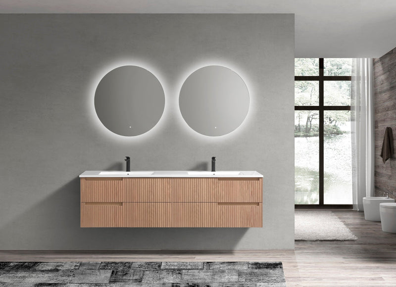 Kube Bath FIORE 72'' Double Sink Wall Mount Cabinet Oak Wood - KSW72-OAKWOOD