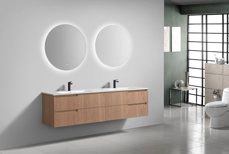 Kube Bath FIORE 72'' Double Sink Wall Mount Cabinet Oak Wood - KSW72-OAKWOOD