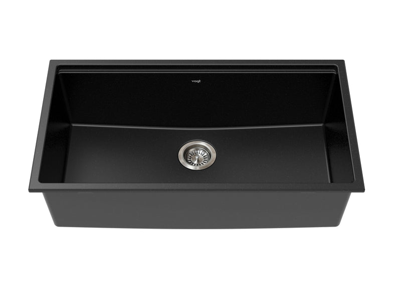 Vogt Drau 34S GS 34" Single-Bowl Vogranite Kitchen Workstation Sink – Onyx Black – KWS.3419.01D1-65