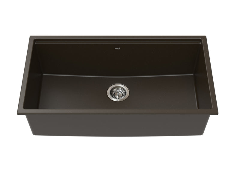 Vogt Drau 34S GS 34" Single-Bowl Vogranite Kitchen Workstation Sink – Java Brown – KWS.3419.03D1-65