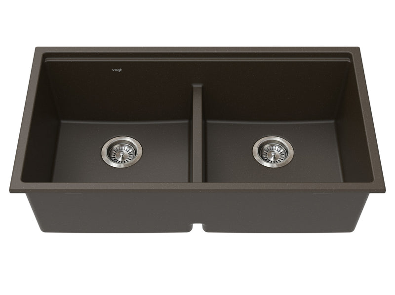 Vogt Drau 3450 GS 34" Low-Divide Double-Bowl Vogranite Kitchen Workstation Sink – Java Brown – KWS.3419.03D5-65