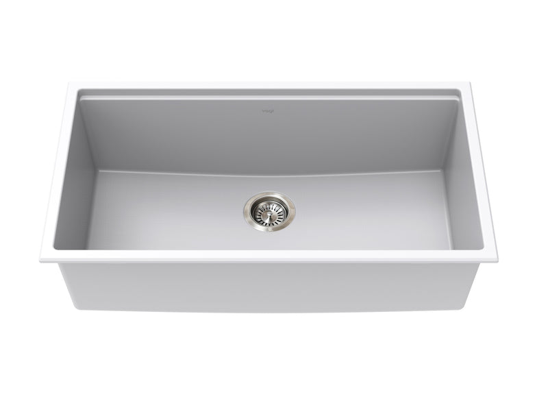 Vogt Drau 34S GS 34" Single-Bowl Vogranite Kitchen Workstation Sink – Powder Grey – KWS.3419.05D1-65