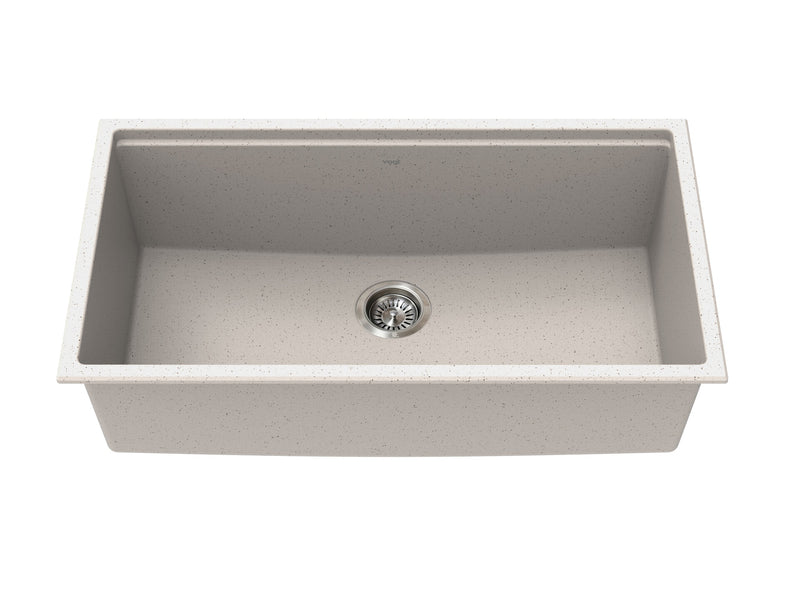 Vogt Drau 34S GS 34" Single-Bowl Vogranite Kitchen Workstation Sink – Sand Dune – KWS.3419.06D1-65