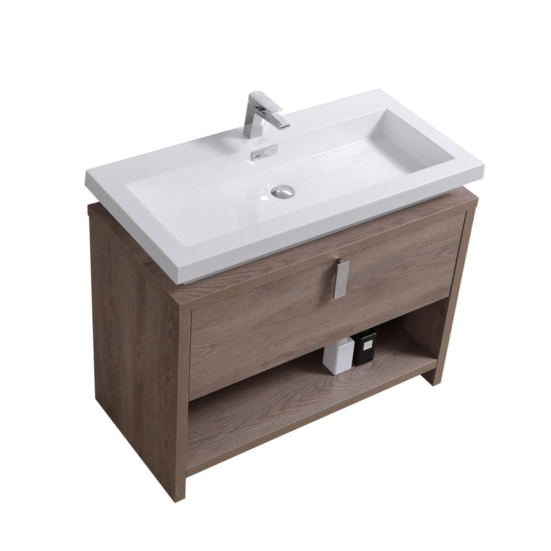 Kube Bath Levi 40" Butternut Wood Modern Bathroom Vanity w/ Cubby Hole - L1000BTN
