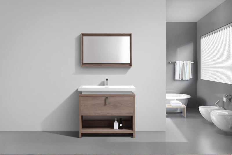 Kube Bath Levi 40" Butternut Wood Modern Bathroom Vanity w/ Cubby Hole - L1000BTN