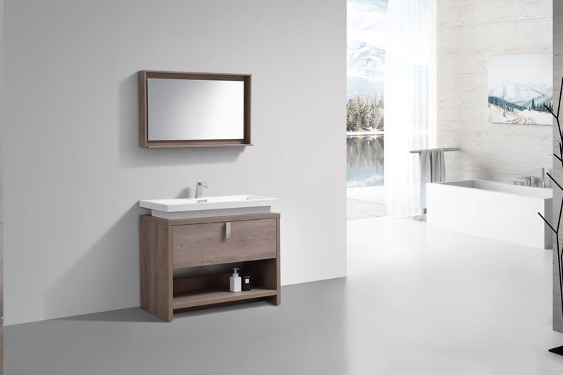 Kube Bath Levi 40" Butternut Wood Modern Bathroom Vanity w/ Cubby Hole - L1000BTN