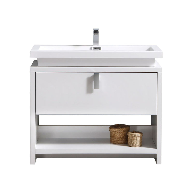 Kube Bath Levi 40" High Gloss White Modern Bathroom Vanity w/ Cubby Hole - L1000GW