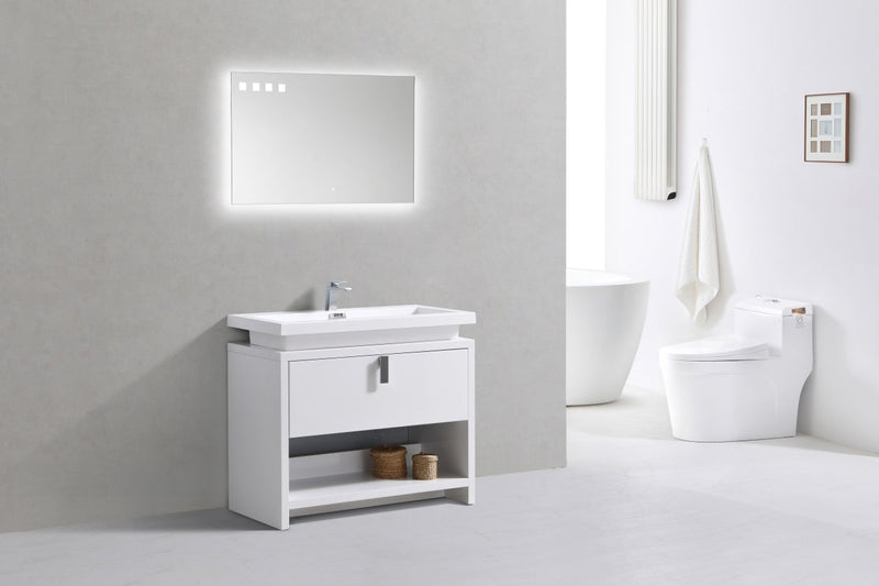 Kube Bath Levi 40" High Gloss White Modern Bathroom Vanity w/ Cubby Hole - L1000GW