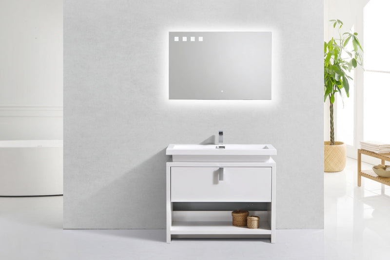 Kube Bath Levi 40" High Gloss White Modern Bathroom Vanity w/ Cubby Hole - L1000GW