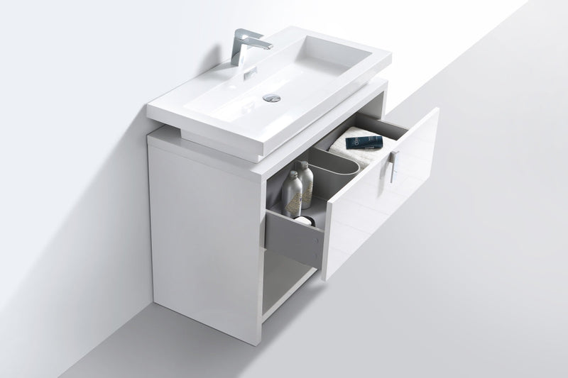 Kube Bath Levi 40" High Gloss White Modern Bathroom Vanity w/ Cubby Hole - L1000GW