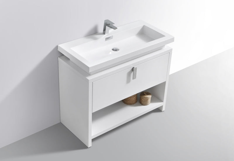 Kube Bath Levi 40" High Gloss White Modern Bathroom Vanity w/ Cubby Hole - L1000GW