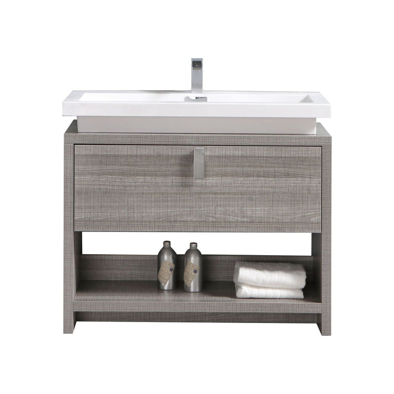 Kube Bath Levi 40" High Gloss Ash Gray Modern Bathroom Vanity w/ Cubby Hole - L1000HGASH