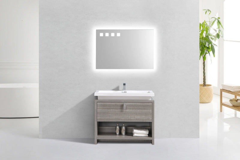 Kube Bath Levi 40" High Gloss Ash Gray Modern Bathroom Vanity w/ Cubby Hole - L1000HGASH