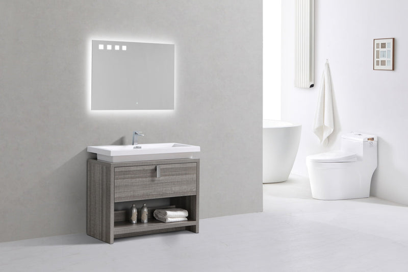 Kube Bath Levi 40" High Gloss Ash Gray Modern Bathroom Vanity w/ Cubby Hole - L1000HGASH