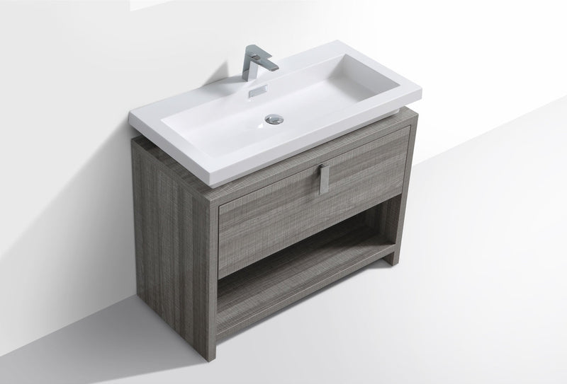 Kube Bath Levi 40" High Gloss Ash Gray Modern Bathroom Vanity w/ Cubby Hole - L1000HGASH