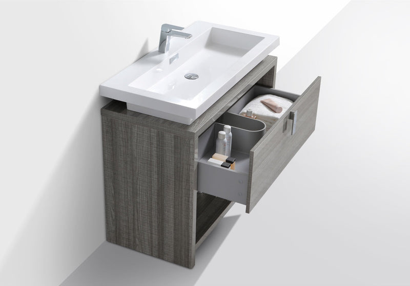 Kube Bath Levi 40" High Gloss Ash Gray Modern Bathroom Vanity w/ Cubby Hole - L1000HGASH