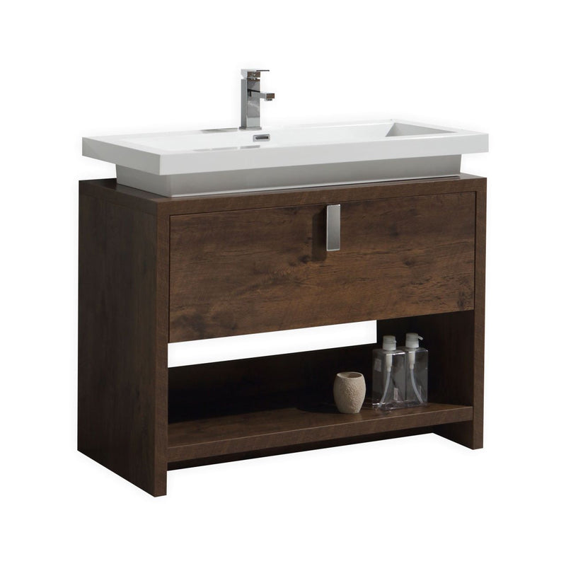 Kube Bath Levi 40" Rose Wood Modern Bathroom Vanity w/ Cubby Hole - L1000RW