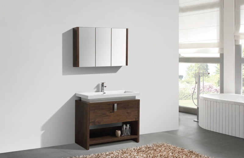 Kube Bath Levi 40" Rose Wood Modern Bathroom Vanity w/ Cubby Hole - L1000RW