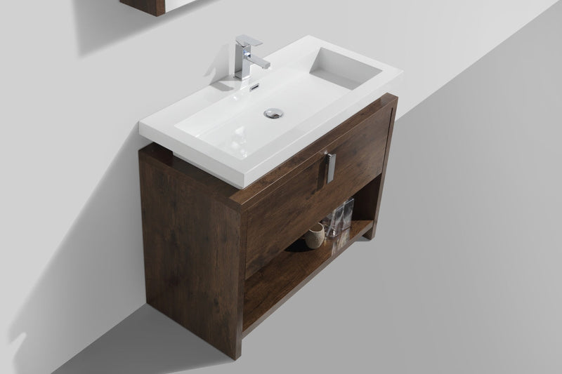 Kube Bath Levi 40" Rose Wood Modern Bathroom Vanity w/ Cubby Hole - L1000RW