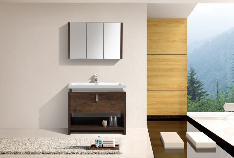 Kube Bath Levi 40" Rose Wood Modern Bathroom Vanity w/ Cubby Hole - L1000RW