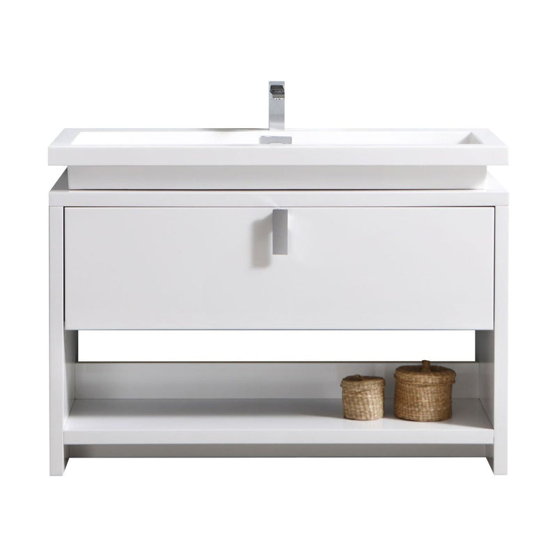 Kube Bath Levi 48" High Gloss White Modern Bathroom Vanity w/ Cubby Hole - L1200GW