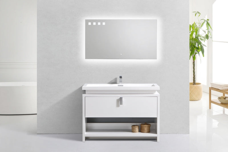 Kube Bath Levi 48" High Gloss White Modern Bathroom Vanity w/ Cubby Hole - L1200GW