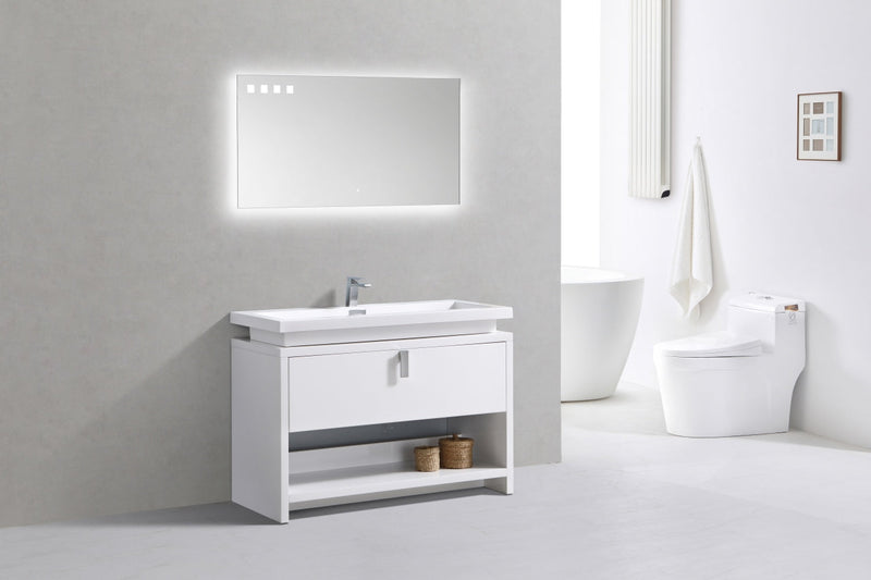 Kube Bath Levi 48" High Gloss White Modern Bathroom Vanity w/ Cubby Hole - L1200GW