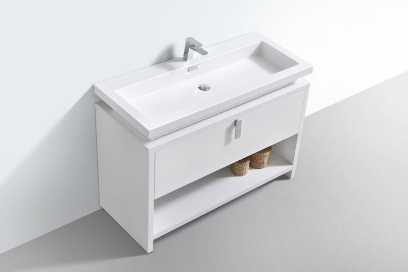 Kube Bath Levi 48" High Gloss White Modern Bathroom Vanity w/ Cubby Hole - L1200GW