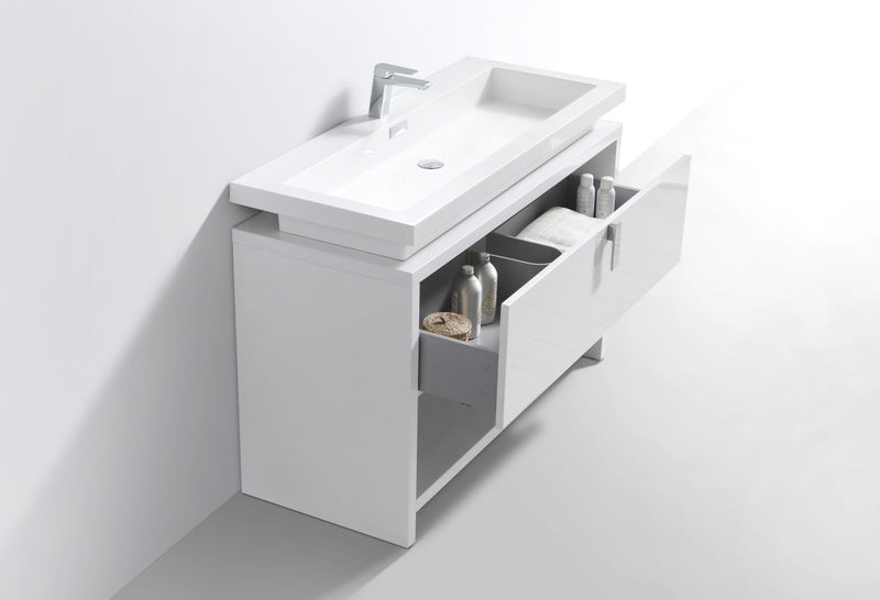 Kube Bath Levi 48" High Gloss White Modern Bathroom Vanity w/ Cubby Hole - L1200GW
