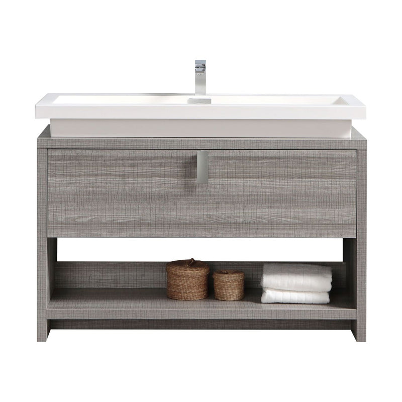 Kube Bath Levi 48" High Gloss Ash Gray Modern Bathroom Vanity w/ Cubby Hole - L1200HGASH