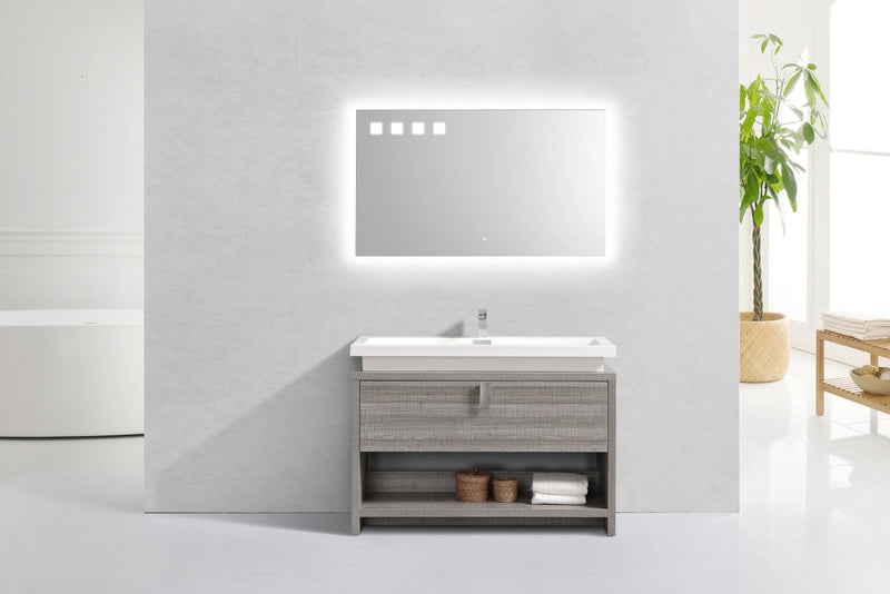Kube Bath Levi 48" High Gloss Ash Gray Modern Bathroom Vanity w/ Cubby Hole - L1200HGASH