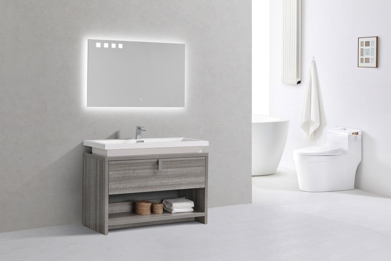 Kube Bath Levi 48" High Gloss Ash Gray Modern Bathroom Vanity w/ Cubby Hole - L1200HGASH