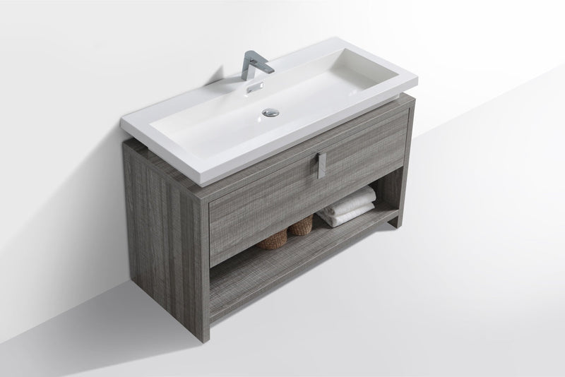 Kube Bath Levi 48" High Gloss Ash Gray Modern Bathroom Vanity w/ Cubby Hole - L1200HGASH