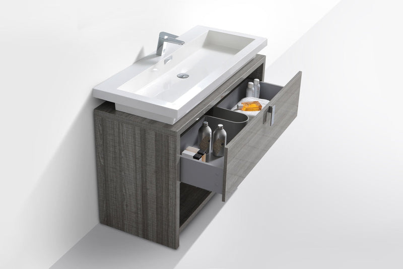 Kube Bath Levi 48" High Gloss Ash Gray Modern Bathroom Vanity w/ Cubby Hole - L1200HGASH