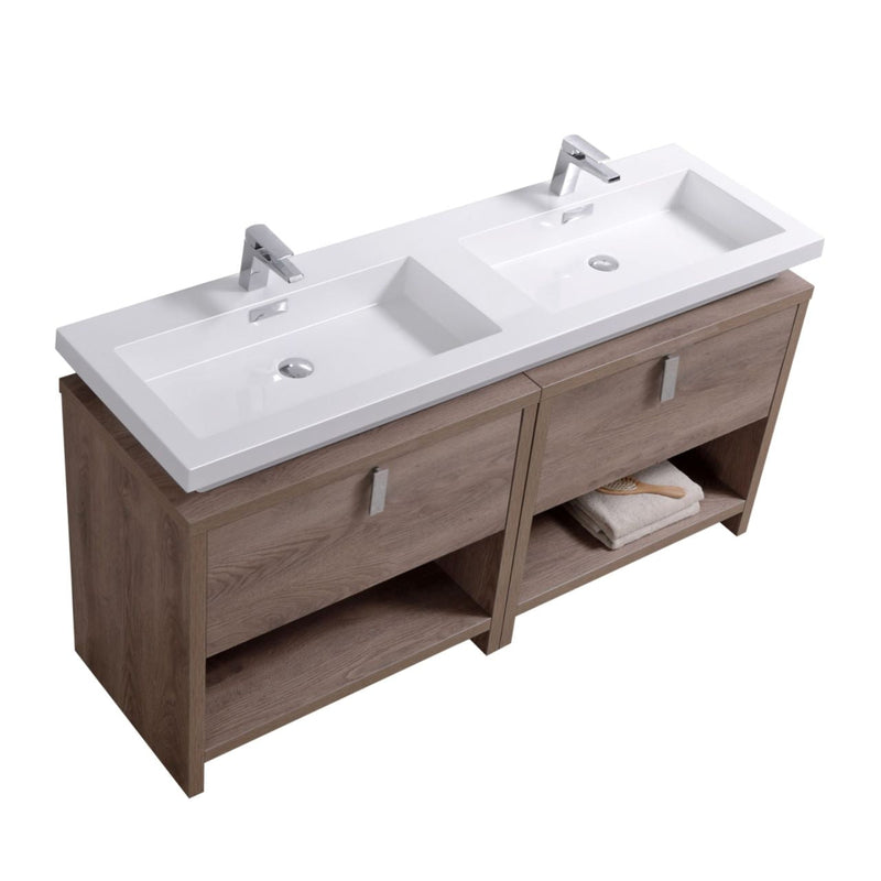 Kube Bath Levi 63" Butternut Modern Bathroom Vanity w/ Cubby Hole - L1600BTN