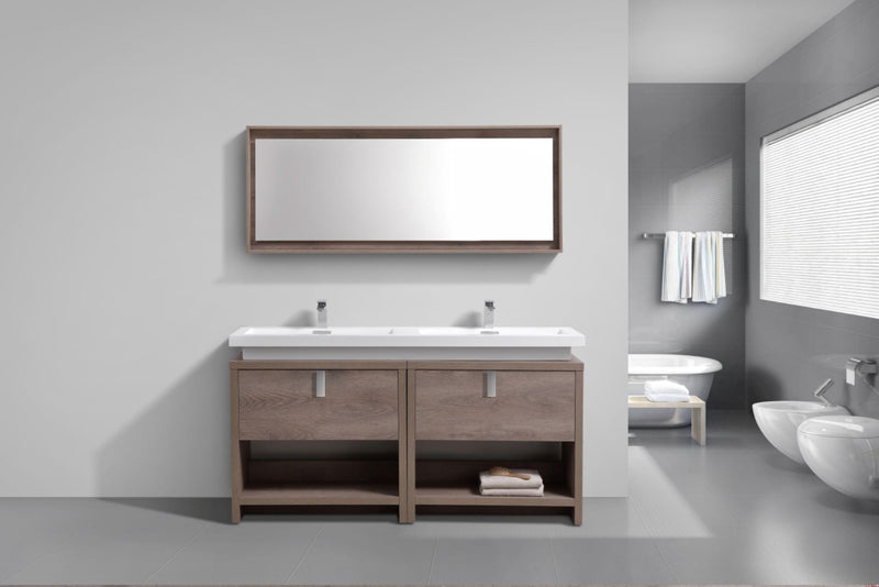 Kube Bath Levi 63" Butternut Modern Bathroom Vanity w/ Cubby Hole - L1600BTN