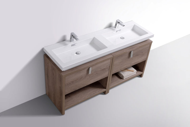 Kube Bath Levi 63" Butternut Modern Bathroom Vanity w/ Cubby Hole - L1600BTN