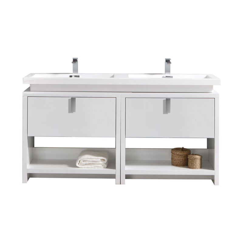 Kube Bath Levi 63" High Gloss White Modern Bathroom Vanity w/ Cubby Hole - L1600GW