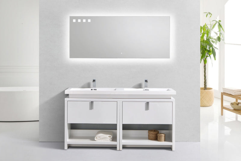 Kube Bath Levi 63" High Gloss White Modern Bathroom Vanity w/ Cubby Hole - L1600GW
