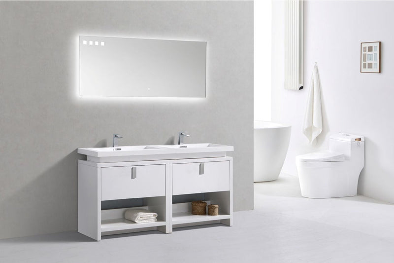 Kube Bath Levi 63" High Gloss White Modern Bathroom Vanity w/ Cubby Hole - L1600GW