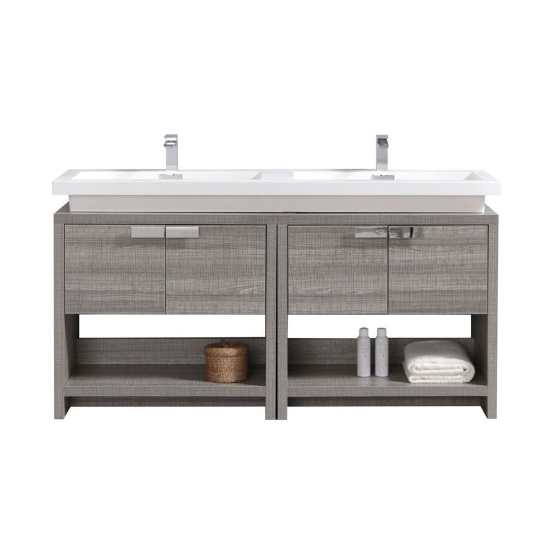 Kube Bath Levi 63" High Gloss Ash Gray Modern Bathroom Vanity w/ Cubby Hole - L1600HGASH