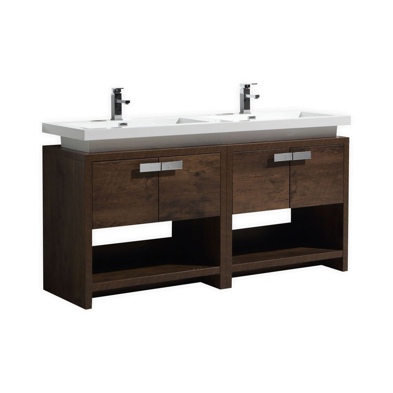 Kube Bath Levi 63" Rose Wood Modern Bathroom Vanity w/ Cubby Hole - L1600RW