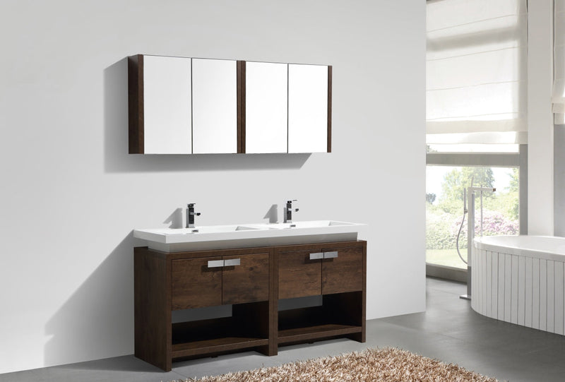 Kube Bath Levi 63" Rose Wood Modern Bathroom Vanity w/ Cubby Hole - L1600RW