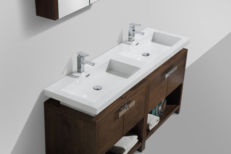 Kube Bath Levi 63" Rose Wood Modern Bathroom Vanity w/ Cubby Hole - L1600RW