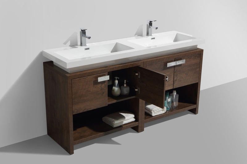 Kube Bath Levi 63" Rose Wood Modern Bathroom Vanity w/ Cubby Hole - L1600RW