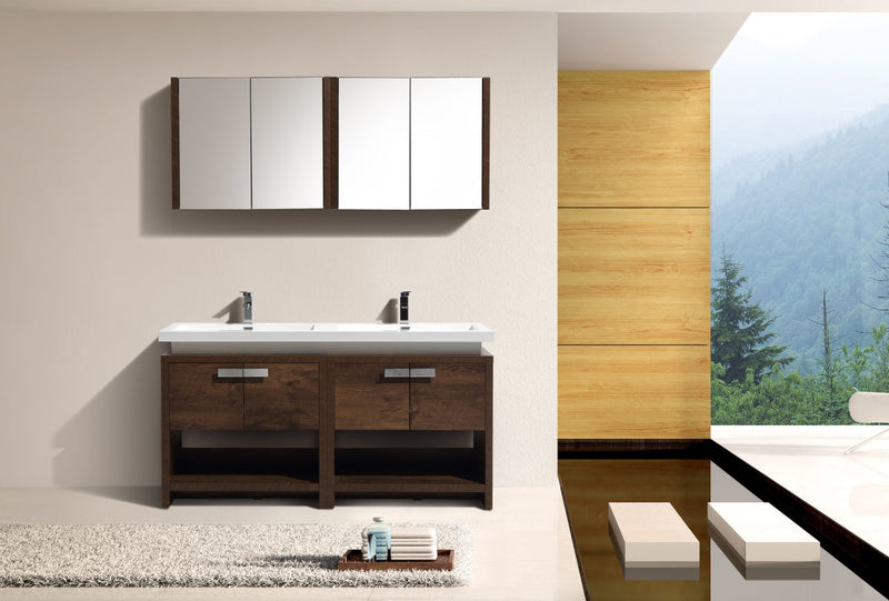 Kube Bath Levi 63" Rose Wood Modern Bathroom Vanity w/ Cubby Hole - L1600RW