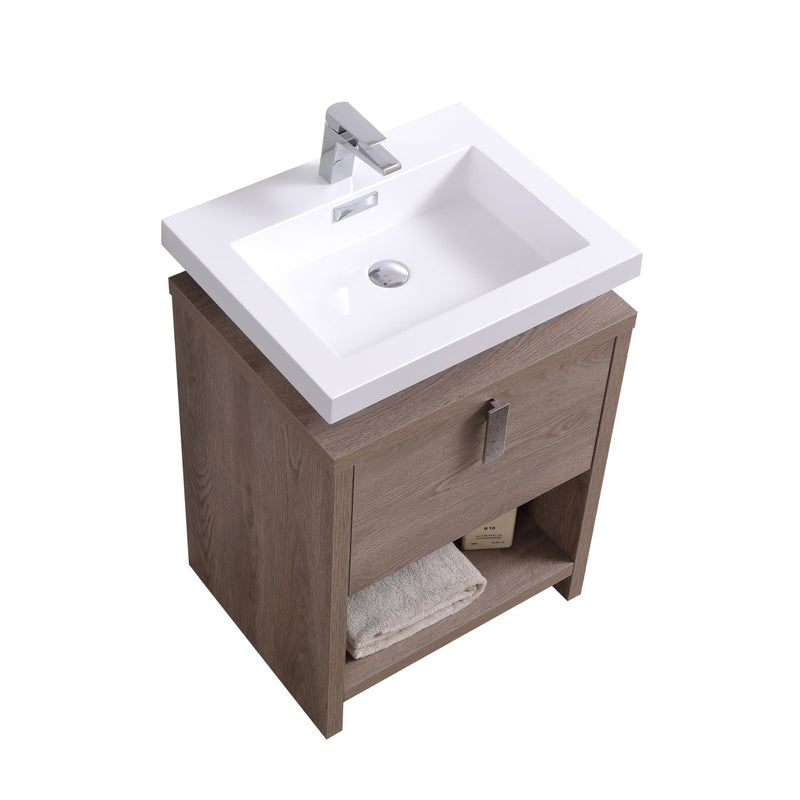 Kube Bath Levi 24" Butternut Wood Modern Bathroom Vanity w/ Cubby Hole - L600BTN
